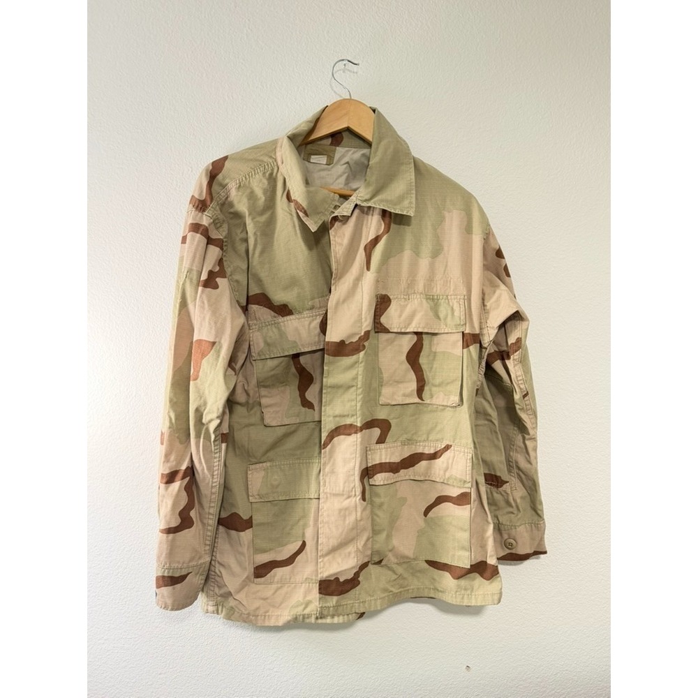 Vintage US Military 3-Color Desert Camo BDU Coat Large Regular Distressed
